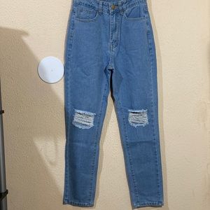 SHEIN High Waisted Ripped Detail Mom Jeans| Size: XS